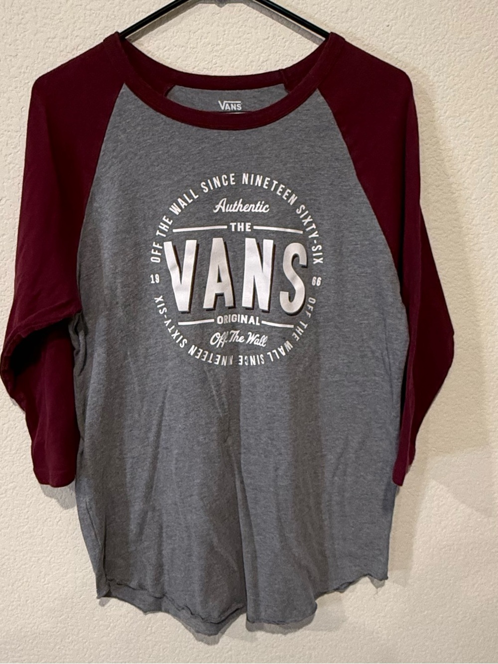 Vans Raglan Baseball Tee in Gray & Burgundy